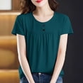 thumbnail image 2 of Tops de Manga Corta de Mujer Casual Botón de Color Sólido Plegado Cuello Redondo Suéter de Moda para el Hogar Y el Uso Diario, 2 of 8