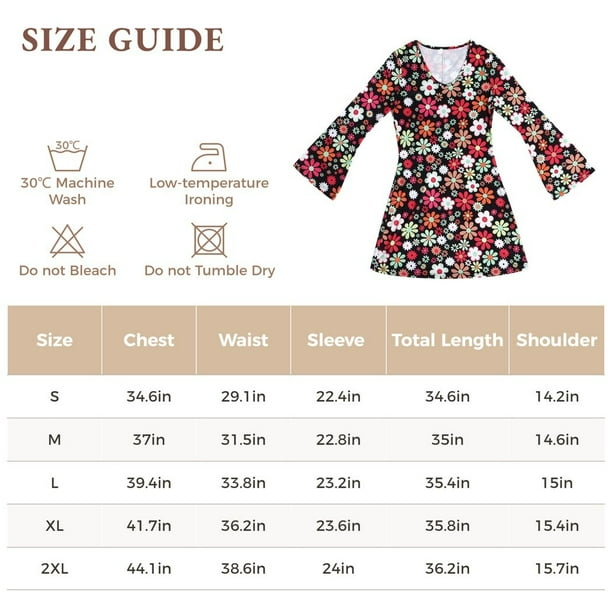 Disfraz Hippie Amazon Disfraz Años 60-70 Hippie Groovy - Vestido Estilo Retro Para Fiestas Y Carnaval Traje Retro Mangas Trompeta