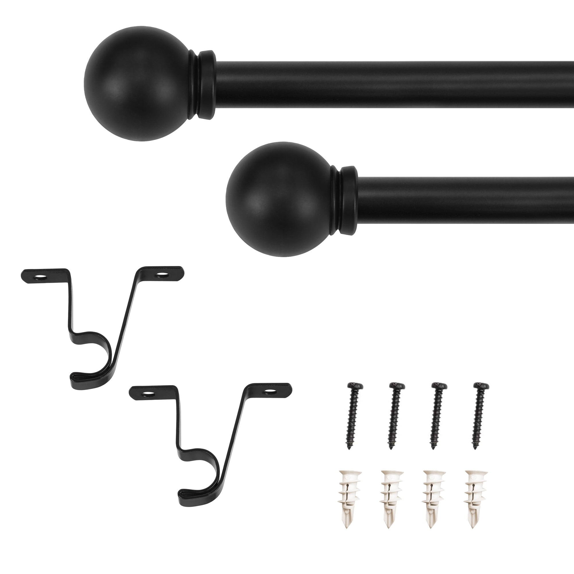 7/16" Single Curtain Rod Set with Ball Finials Matte Black