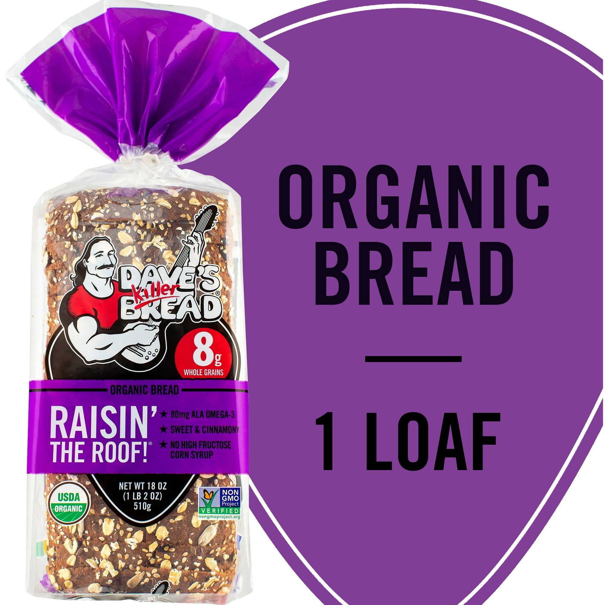 Dave's Killer Bread Raisin' The Roof! Organic Breakfast Bread, Cinnamon Raisin Loaf, 18 Oz(pack of 3)