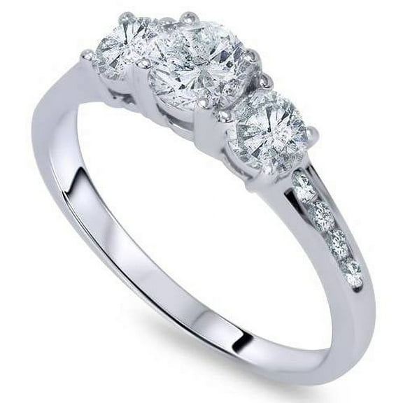 Pompeii 1 3/4ct Three Stone Round Diamond Engagement Ring 14K White Gold (H,SI2)