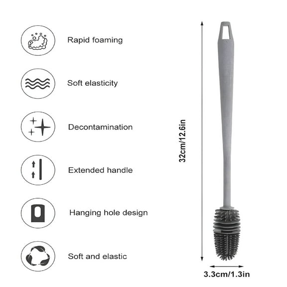 ACDANC Upgraded Silicone Soft Bristle Water Bottle Cleaner Brush with Extra Long Handle for Flasks, Tumbler, Glassware, Sports Bottles, Baby Bottles, Vases, Narrow Neck 13"X1"
