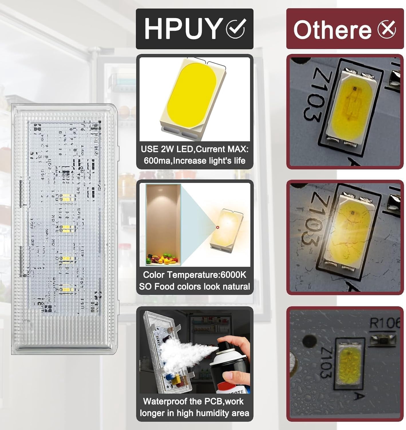 W10515058 W10515057 Refrigerator LED Light 3 Pcs Replacement Compatible With Kenmore Maytag Whirlpool