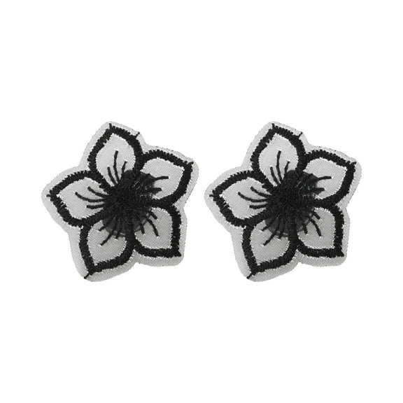 Unique Bargains 1 Pair Shoelace Charms Sparkly Embroidered Five-Petal Flower Decorative Shoe Clips Black