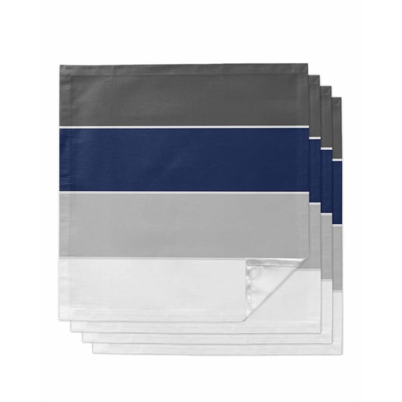 nqOlkjepod Navy Blue Grey Striped Cloth Napkins Set of 4 Reusable Dinner Napkins, Farmhouse Modern Cocktail Napkin Washable Table Napkins for Wedding/Holiday Party/Baby Shower 20"x20"