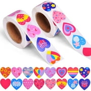 Fun Little Toys 1000 PCs Heart Shaped Stickers for Valentine's Day, 16 Designs Valentine Stickers for Teachers, Classroom, Kids, Bulk Decorative Stickers for Kids Envelops, Cards, Party Supplies