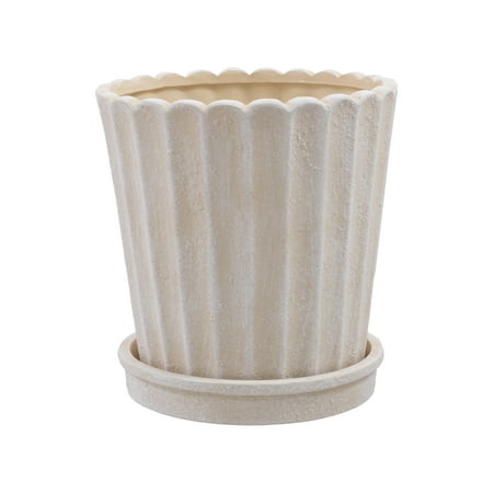 My Texas House 8 Inch Shell Planter Cream Ceramic Indoor Outdoor Flower Pot