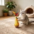thumbnail image 2 of Wooden Cat Toy — Cat-Free Self-Righting Wobble Tumbler, Silent Interactive Self-Play for Indoor Cats, No Batteries Required Yellow, Feathered, 2 of 6