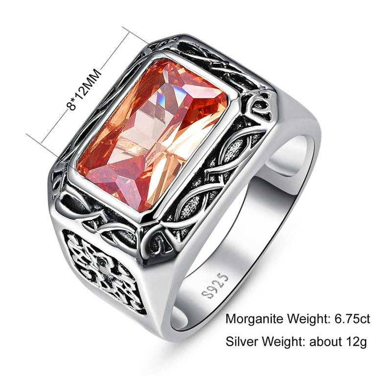 Men s Wedding Band 8X12mm 6.75ct Created Morganite 925 Sterling Silver Engagement Ring Walmart