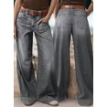 thumbnail image 6 of Womens Wide Straight Leg Mid Rise Baggy Pocket Denim Jeans Without Belt Gray L, 6 of 8