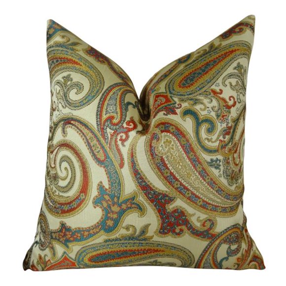 Paisley Cove Handmade Double Sided Throw Pillow&#44; Cream&#44; Red & Blue - 24 x 24 in.