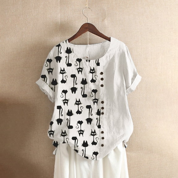 DailyTrove Women's Graphic Print Crew Neck Tee - Short Sleeve T-Shirt, Trendy for Casual & Errands