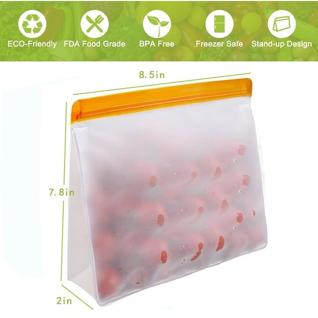 Sacs de Rangement Réutilisables, Lot de 5, Sacs Gallon Réutilisables Autoportants et Étanches - Sacs de Congélation Réutilisables de Qualité Alimentaire, Sacs de Rangement Écologiques pour Sandwich, Collations, Lunch, Viande, Fruits, Céréales