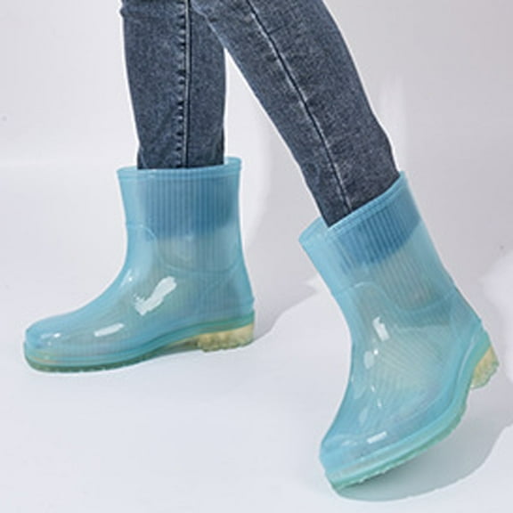 BLTIBY Women's Mid Calf Rain Boots Waterproof Garden Shoes Anti-Slipping Rainboots for Ladies with Comfort Insole Rubber Wellies Short Rain Shoes Outdoor Work Boots Blue 36