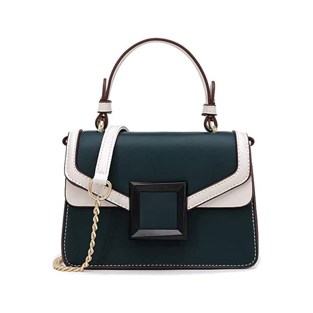 Bolso de mano sencillo de moda, bolso bandolera de PU, color verde oscuro