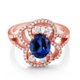 thumbnail image 2 of Gem Stone King 18K Rose Gold Plated Silver Statement Ring Set with Oval Blue Created Sapphire (3.12 cttw) (Size 5), 2 of 3