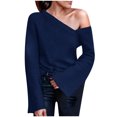 thumbnail image 1 of Women`s Autumn Exquisite Flowy Individually Round Collar Backless Solid Color Polyester Top(Dark Blue,M), 1 of 5