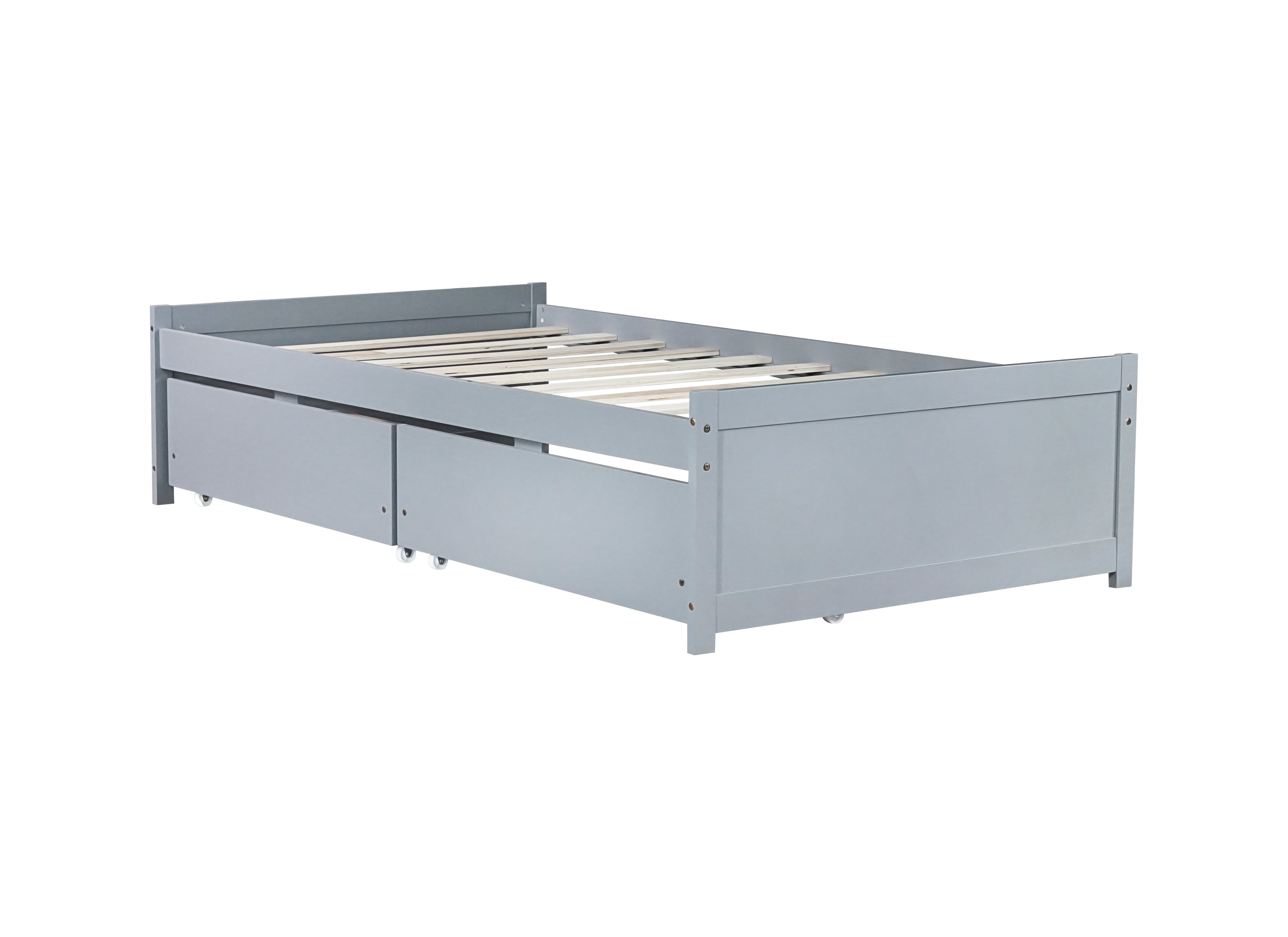 Sailvan Twin Size Bed with 2 Drawers, Solid Rubber Wood Bed