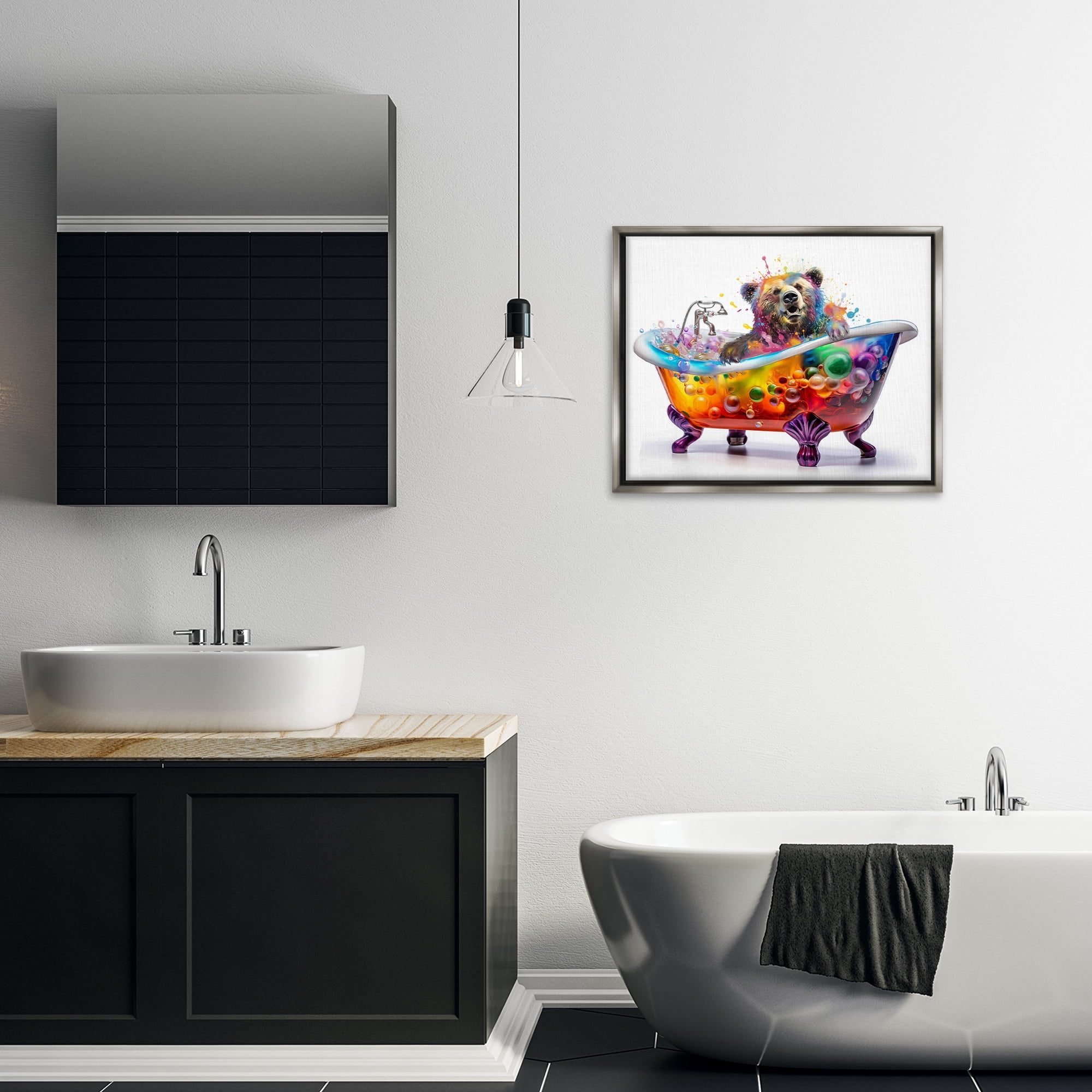 Stupell Industries Modern Bold Bubble Bath Typography Painting Gray Floater Framed Canvas Art Print Wall Art, 31 x 25