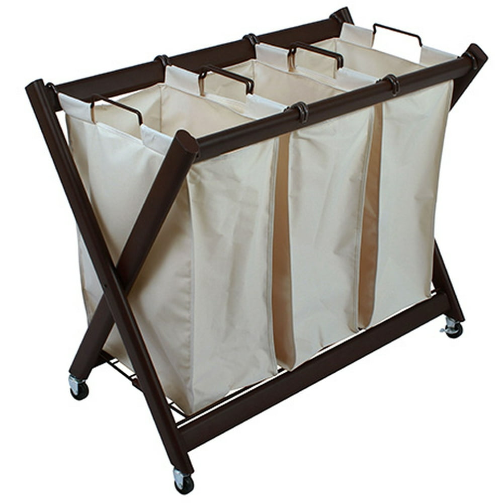 Greenway Deluxe Steel Triple Laundry Sorter, Brown/Cream