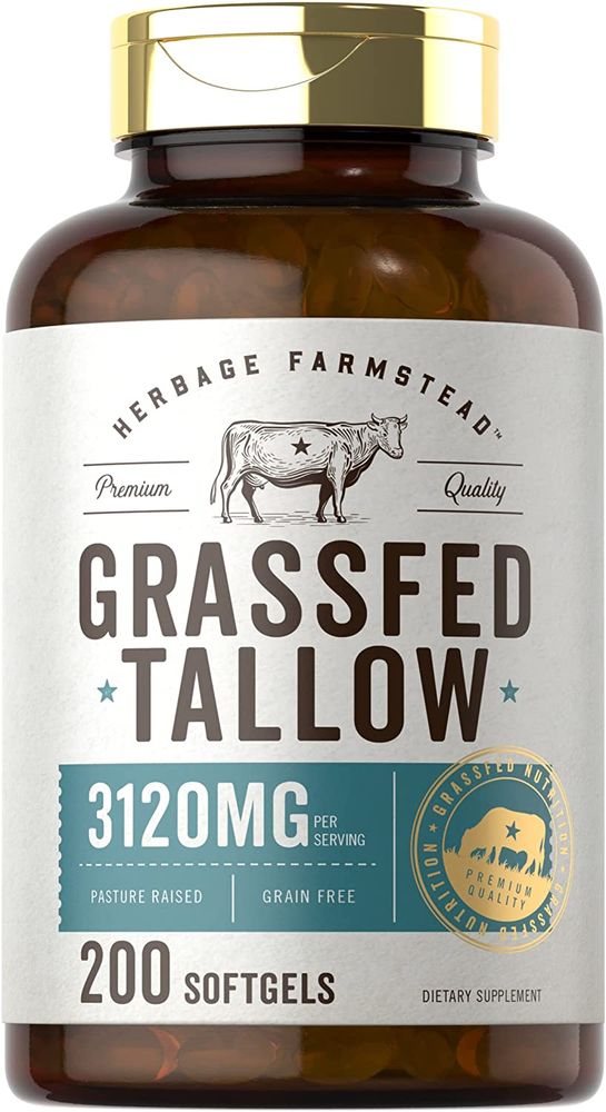 Grass Fed Beef Tallow 3120mg 200 Softgels by Herbage Farmstead