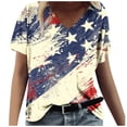 thumbnail image 1 of KIHOUT T-Shirt Mode Femme Jour de l'Indépendance Imprimé Manches Courtes Col en V Été Bleu S, 1 of 4