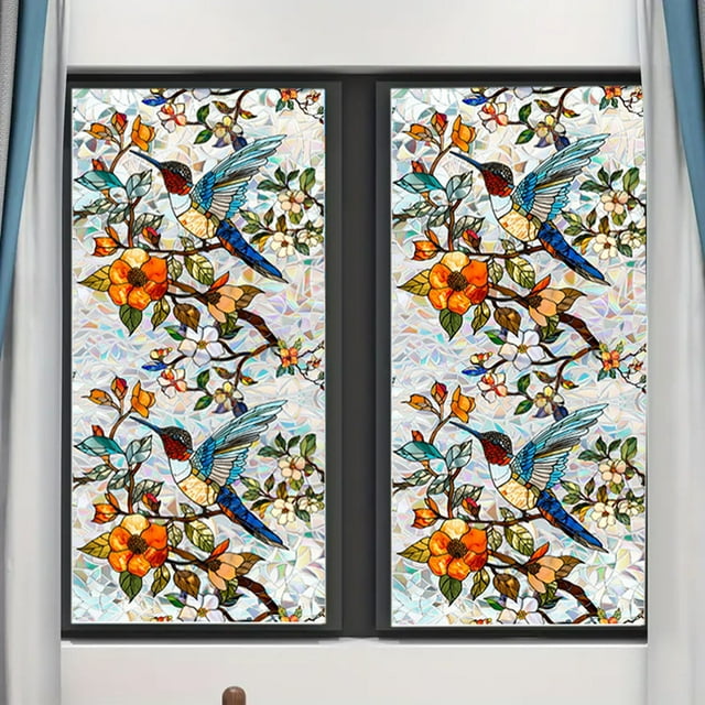 Rainbow Floral Static Cling Window Film for Glass Doors Indoor Window Privacy Decal No 8 Botanical Designs (Pattern Varies) 100x43cm