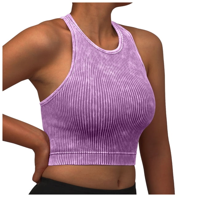 Kogui Sports Bra with Padding Sports Bra for Women, Medium-High Support Criss-Cross Back Strappy Padded Sports Bras Supportive Workout Tops (Purple,M)
