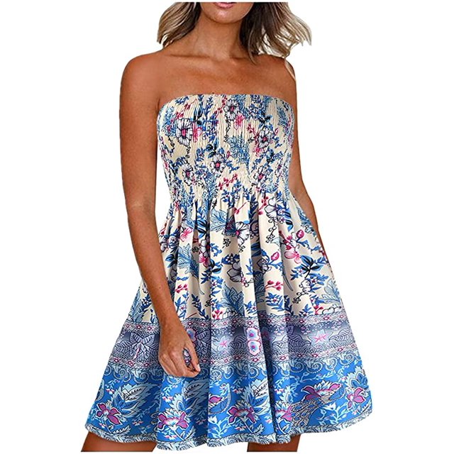 Robe d'Été Vintage Sans Manches pour Femmes Boho Floral Longueur Genou Ligne A Cocktail (Fleur d'Abricot, G)