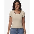thumbnail image 5 of Women Summer Short Sleeve Shirts Crewneck Striped Color Block T Shirts Slim Fit Basic Tee Tops, 5 of 6