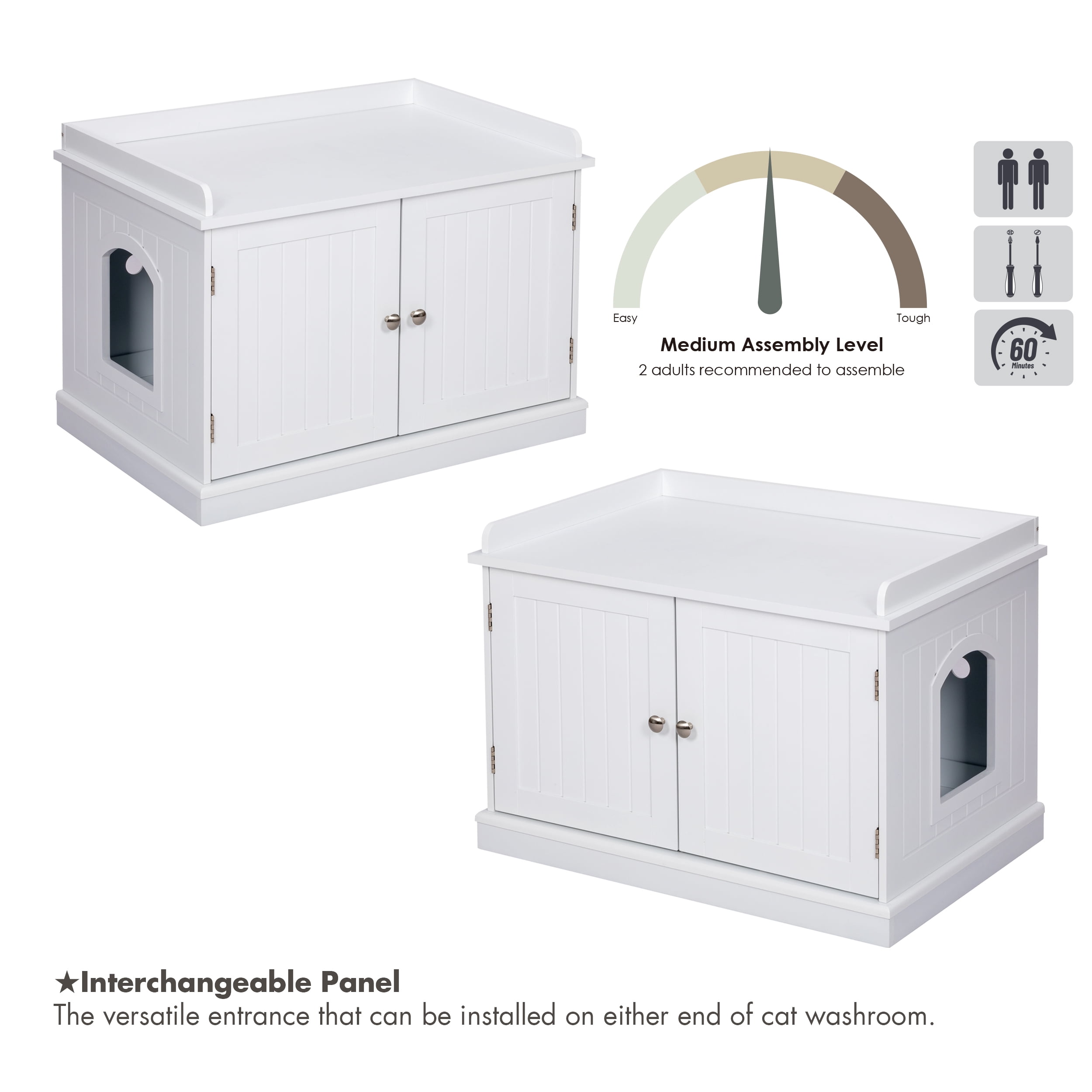 PAWLAND Lager Cat Washroom Storage Bench,cat Litter Box Enclosures -White