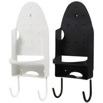 Wall Mount Ironing Board Holder, Heavy Duty PBT Plastic with Shelf & Hooks for Irons, Space Saving Laundry Organizer, Supports 55 lbs