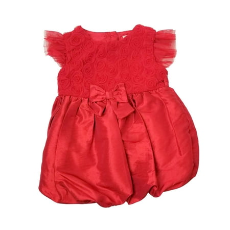 Infant Girls Red Rose Christmas Holiday & Party Dress Satin Fancy