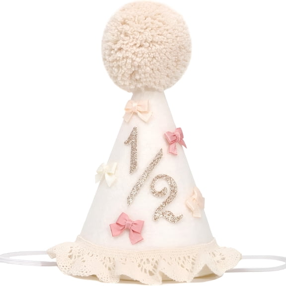 TUWAFE Adorable Boho Magic! Girls' Half Birthday Bow Hat - Pink Baby Party Crown for Half Way to One Celebration, Perfect Cake Smash Outfit