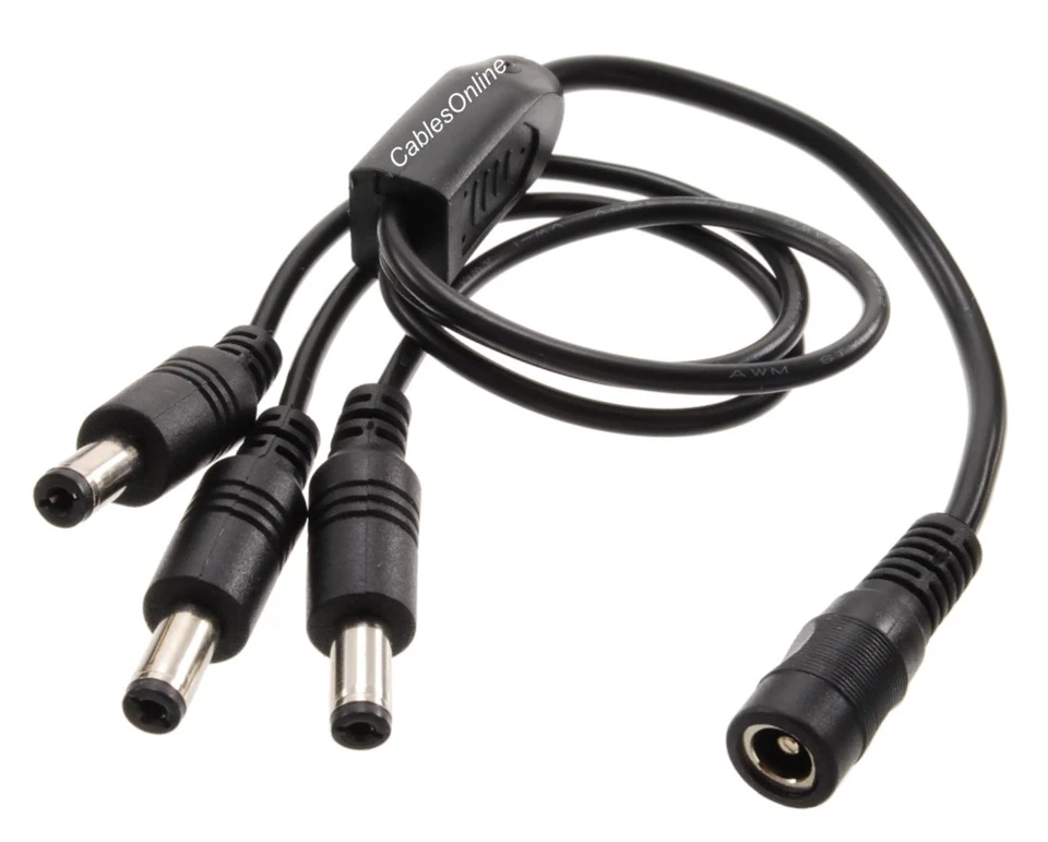 2-Pack Dc Power Splitter Cable 1-Female/3-Male For Security Cameras & More