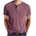 thumbnail image 2 of Vmvidoty Mens Casual Short Sleeve Henley Shirts Fashion Button T Shirts with Pocket Red M, 2 of 7