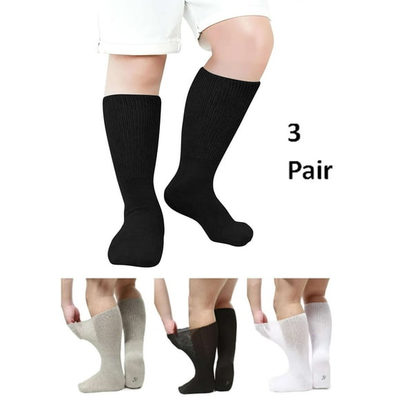 Luxtrada 3 Pairs Unisex Breathable Diabetic Socks,Extra Wide Non Slip Diabetic Socks Non-Binding Extra Wide Neuropathy Socks (Black)