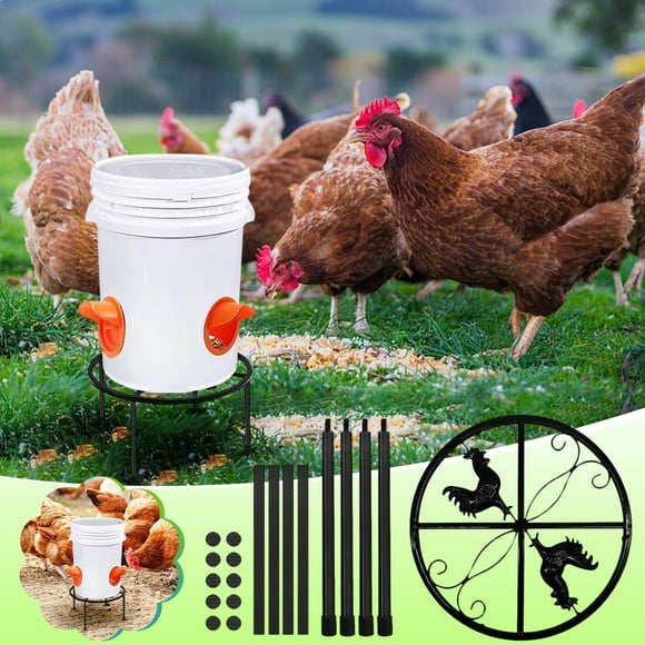 Chicken Feeder and Waterer, Small Metal Bucket, Metal Stand for Chicken Feeder Waterer Round Supports Rack for Buckets Barrels Equipped Installed with Feeder Waterer Port, Metal Chicken Coop