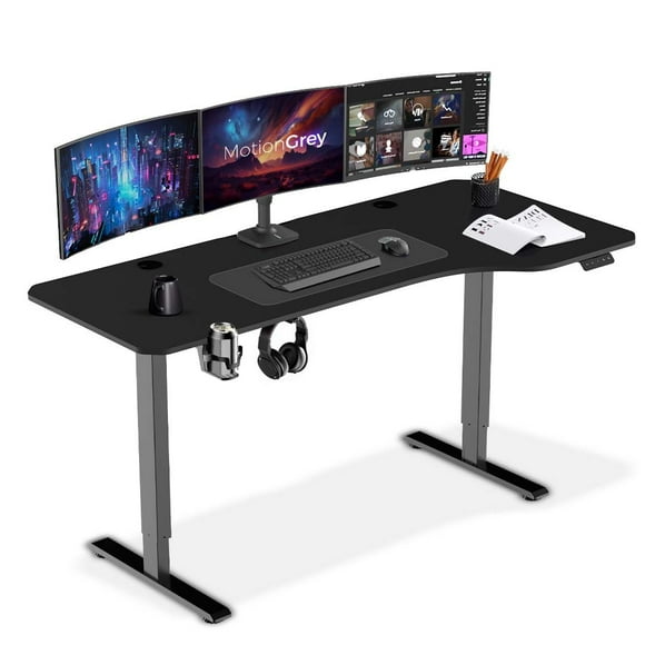MotionGrey - Height Adjustable L Shaped Standing Desk, 160x60cm, Corner Desk, L Shape Desk, Computer Electric Sit Stand Desk Stand - Motorized Frame Table Top (Black, 63x24)