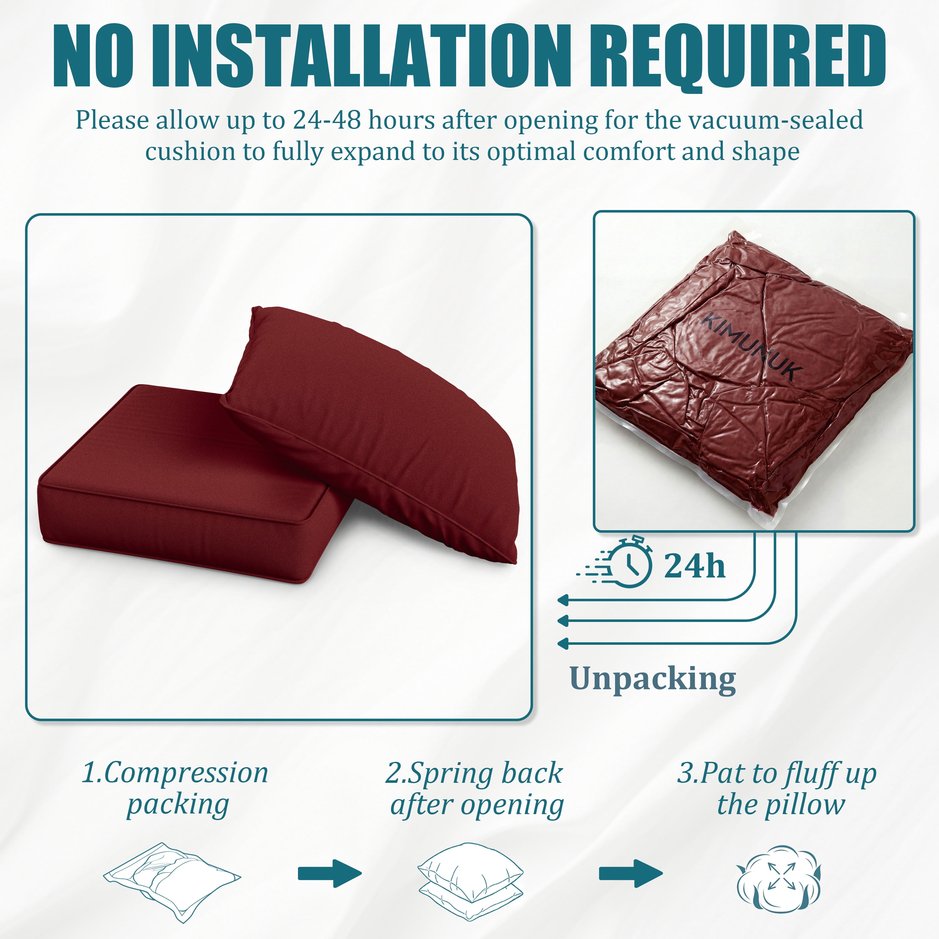 Kimunuk 6 Pack Outdoor Deep Seat Cushion Set, 24" x 24" x 6.5" Patio Furniture Chair Cushions Replacement for Sofa Couch, Burgundy