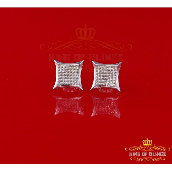 King of Bling's 0.20ct Diamond 925 Sterling Silver White Square Earrings For Men's / Women's