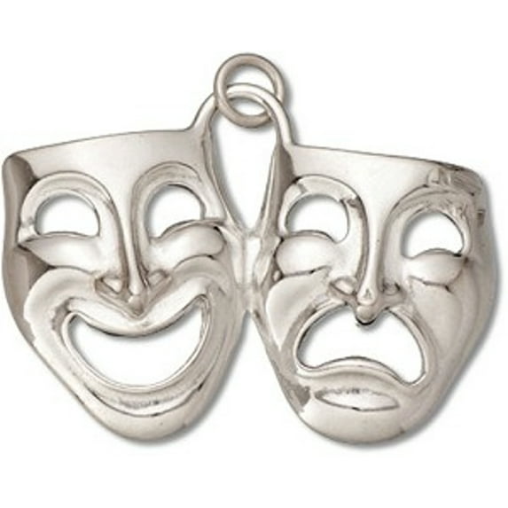 Sterling Silver 18" 1.2mm Box Chain 3D Comedy And Tragedy Theater Actor Mask Pendant Necklace