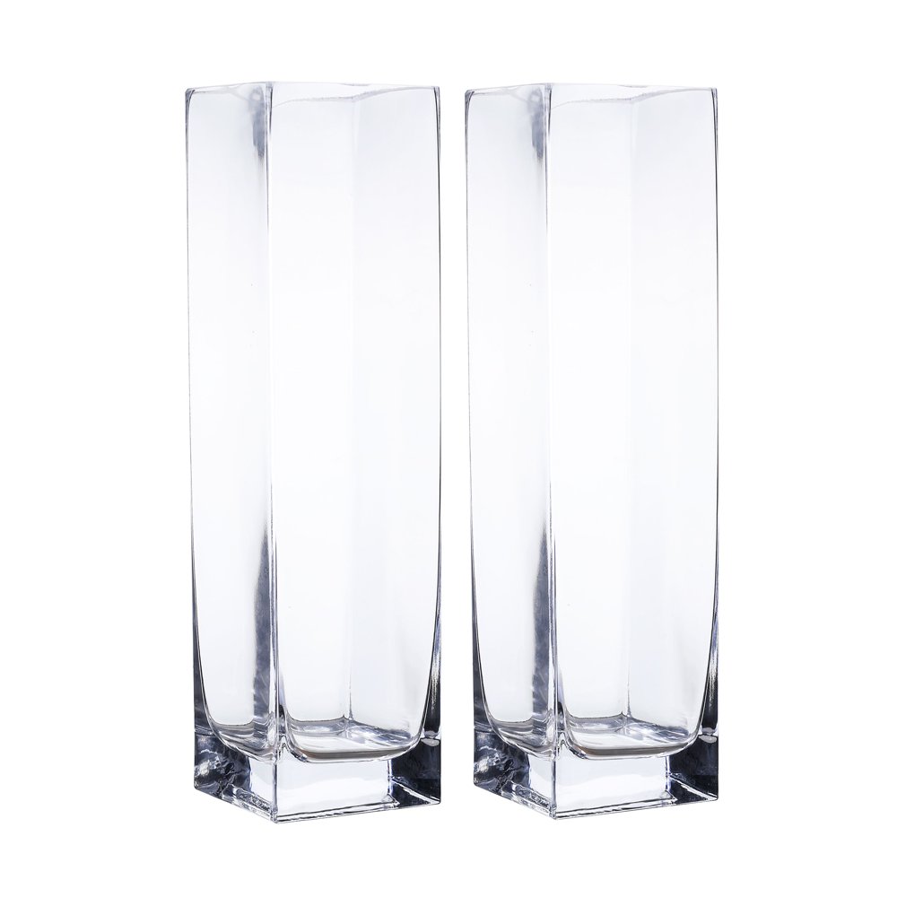 Clear Square Glass Vase Set of 2 (3.15X12inch)