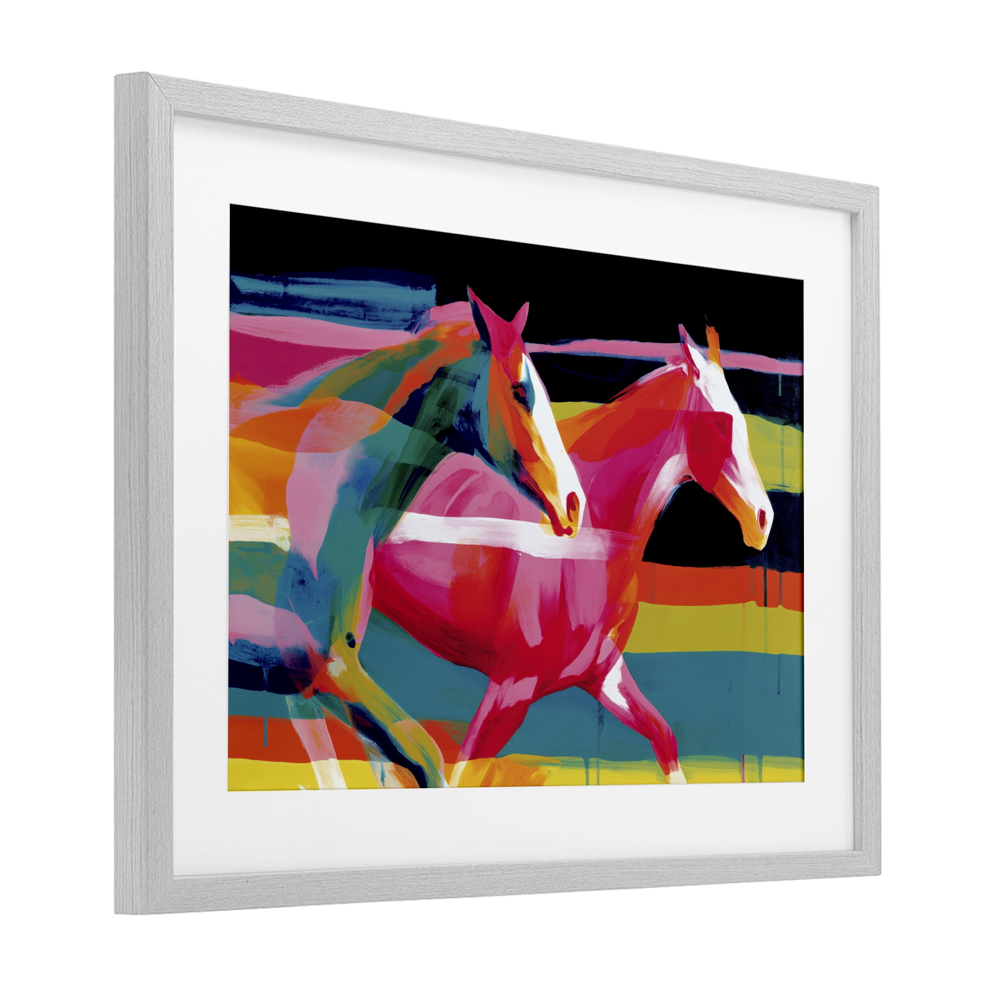 Stupell Industries Wild Horses Running Through Stripes Gray Framed Print Under Glass, design by Chromatic Storm Studio