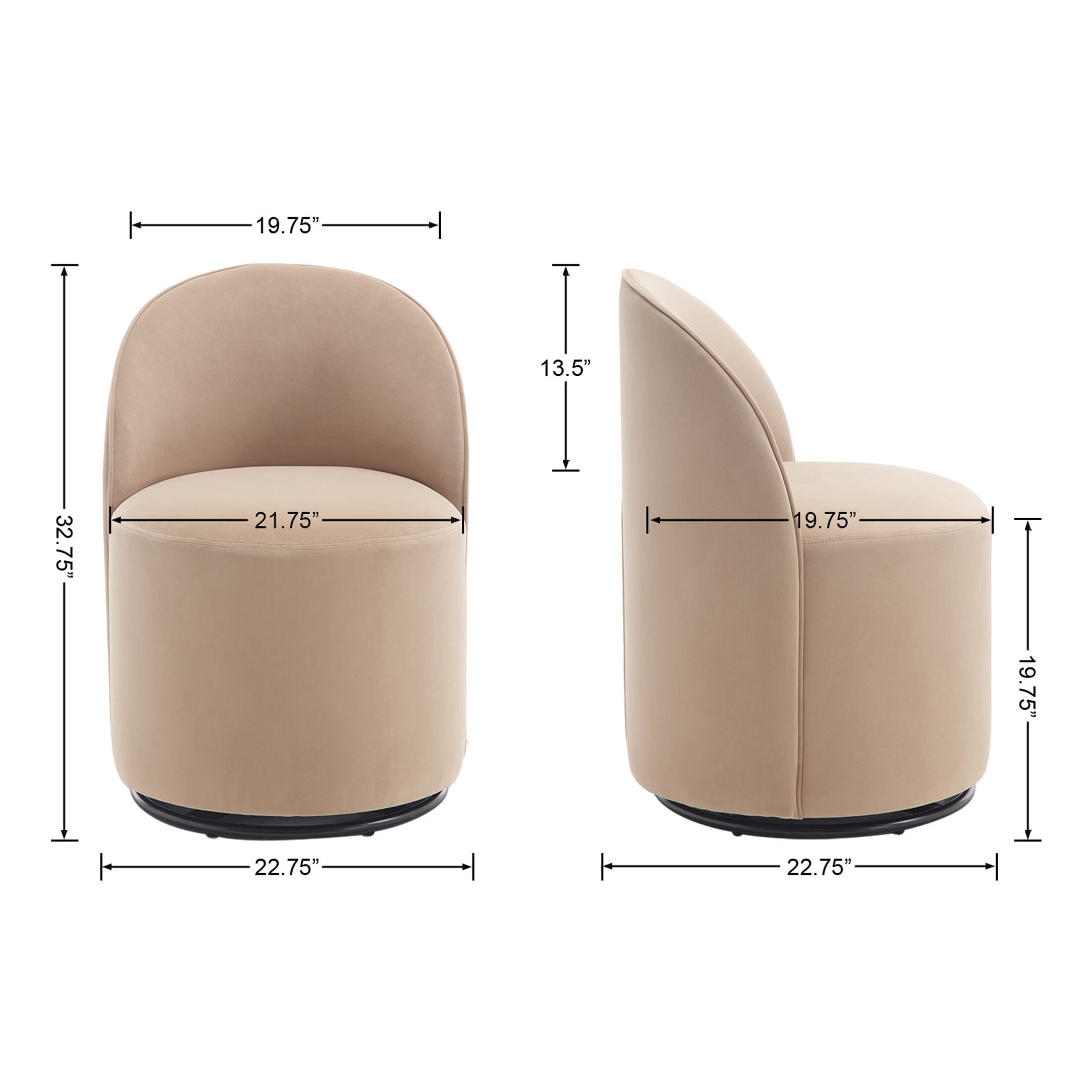 Guyou 360° Swivel Barrel Dining Chair Set of 1, Mid-Century Modern Upholstered Barrel Accent Chair, Velvet Round Vanity Chair for Dining Room Living Room Bedroom, Khaki