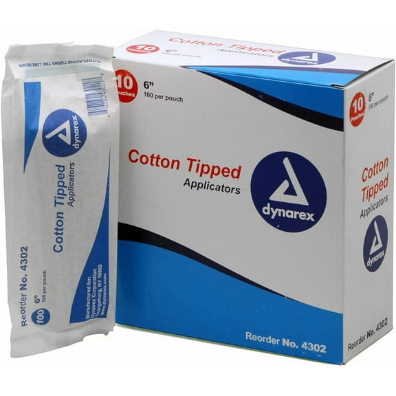 Dynarex 6-Inch Non-Sterile Cotton Tipped Applicators, 1000 Ea