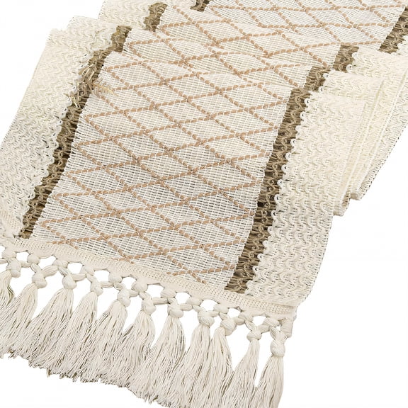 AUQ Table Runner,Lightweight Fiber Fabric Dining Room Table Decor,Firm Knot Tassels Farmhouse Table Decor,Style1,30*350cm