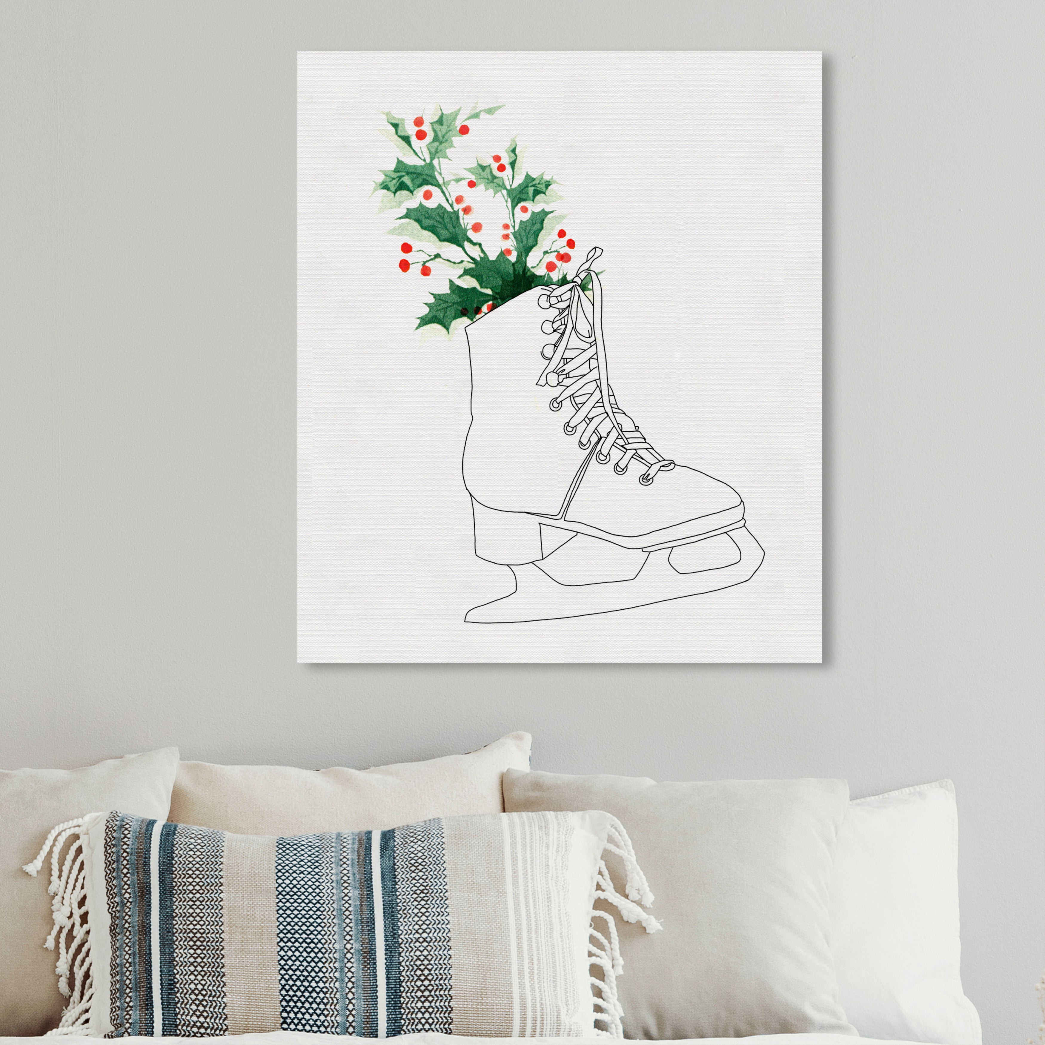Wynwood Studio Holiday and Seasonal Wall Art Canvas Prints 'Ice Skating' Christmas Home Décor - Gray, Green, 12" x 12"
