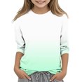 thumbnail image 3 of Efsteb Kids Girls Casual 3/4 Sleeve T Shirts Cute Gradient Color Round Neck Three-quarter Sleeve Tops Summer Comfy Loose Tee Shirt(Green,7-8 Years ), 3 of 5