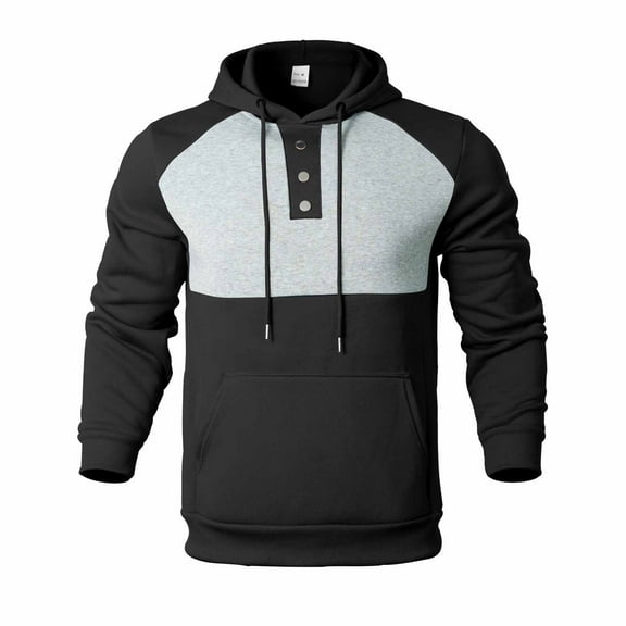 YLSDY Male Casual Patchwork Hoodies Sweatshirt Raglan Sleeve Drawstring Long Sleeve Pocket Hooded Blouse House Gift Black L
